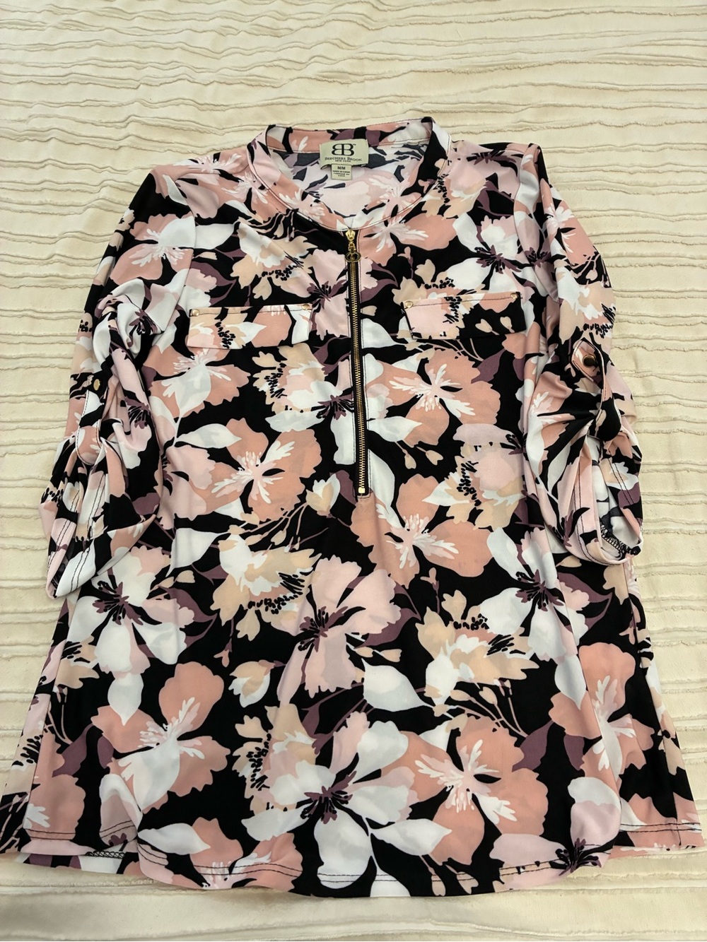 Beecher Brook Floral half Zip-Front Women's Blouse - Pink/Black feminine